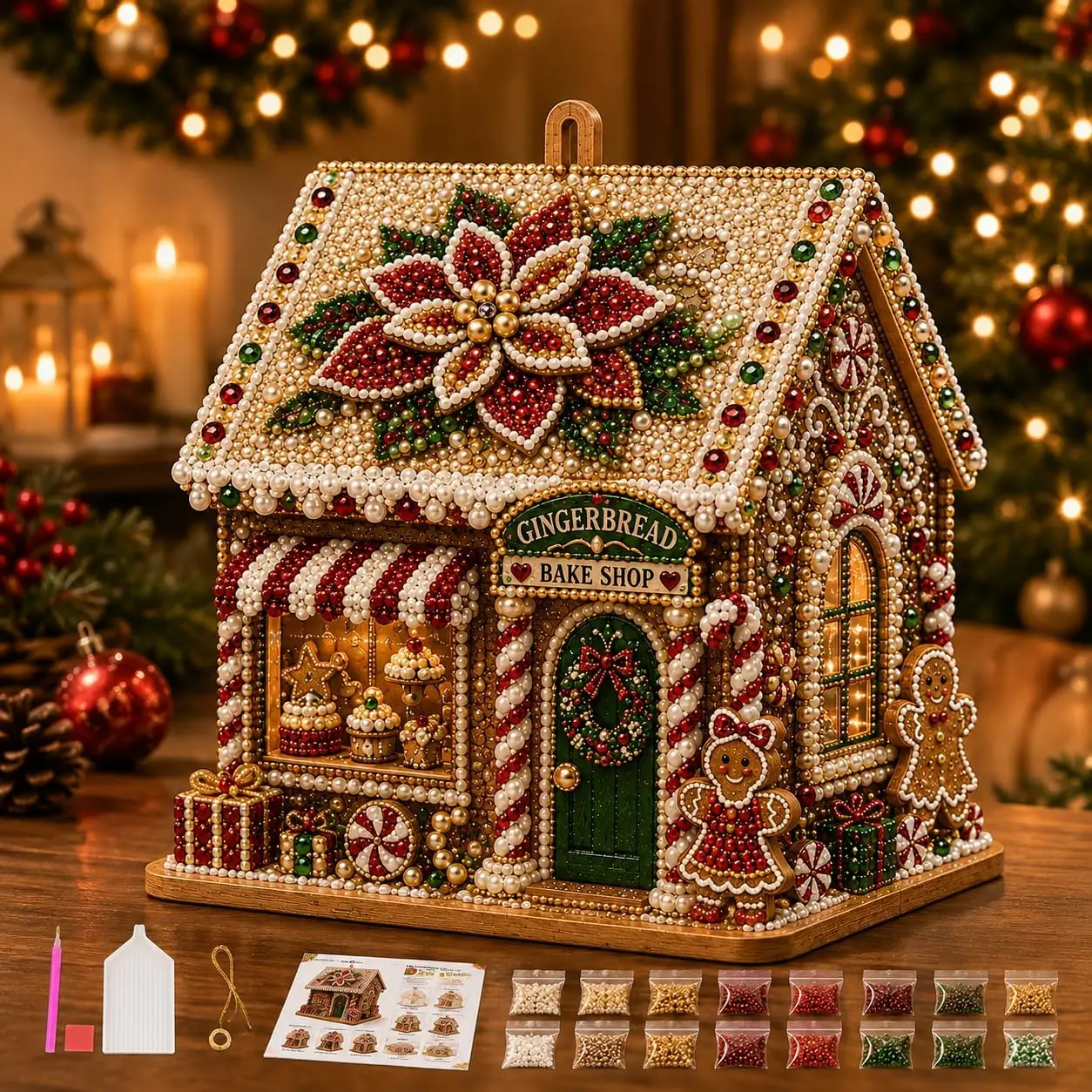 DIY 3D Assemblable Wooden Christmas Cottage Diamond Painting Kit Hanging Ornament Full Drill Tools For Xmas Tree Window Indoor - view 4