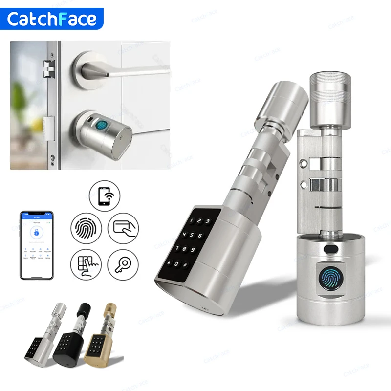 Catchfcae New Adjustable Replacement TTLock APP Fingerprint FRID Card Password Cylinder Electronic Smart Door Lock Digital