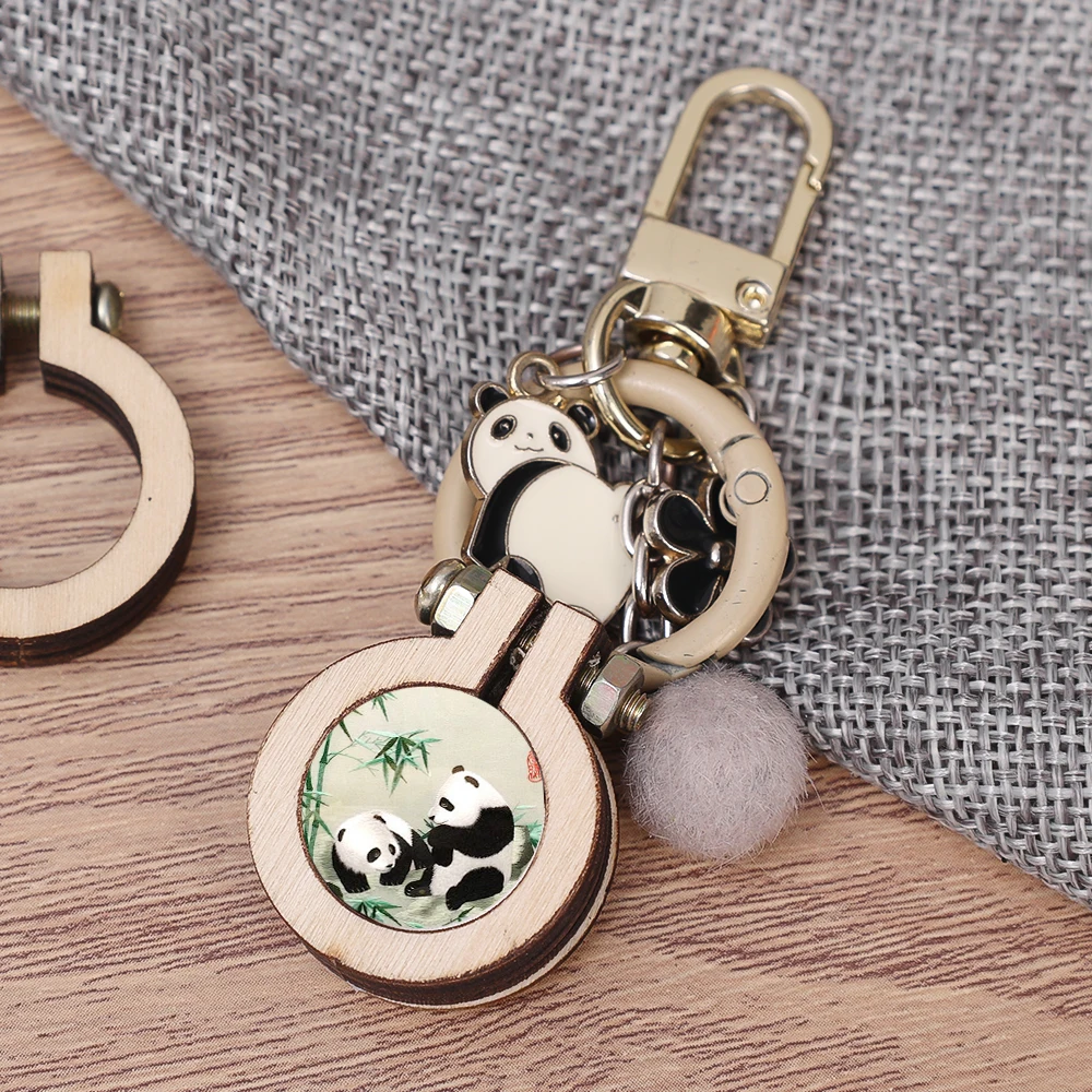 Mini Wooden Cross Stitch Frame Circular Embroidery Hoop Ring Crafts DIY Cross Stitch Sewing Kit Handmade Gifts Key Chain Decor