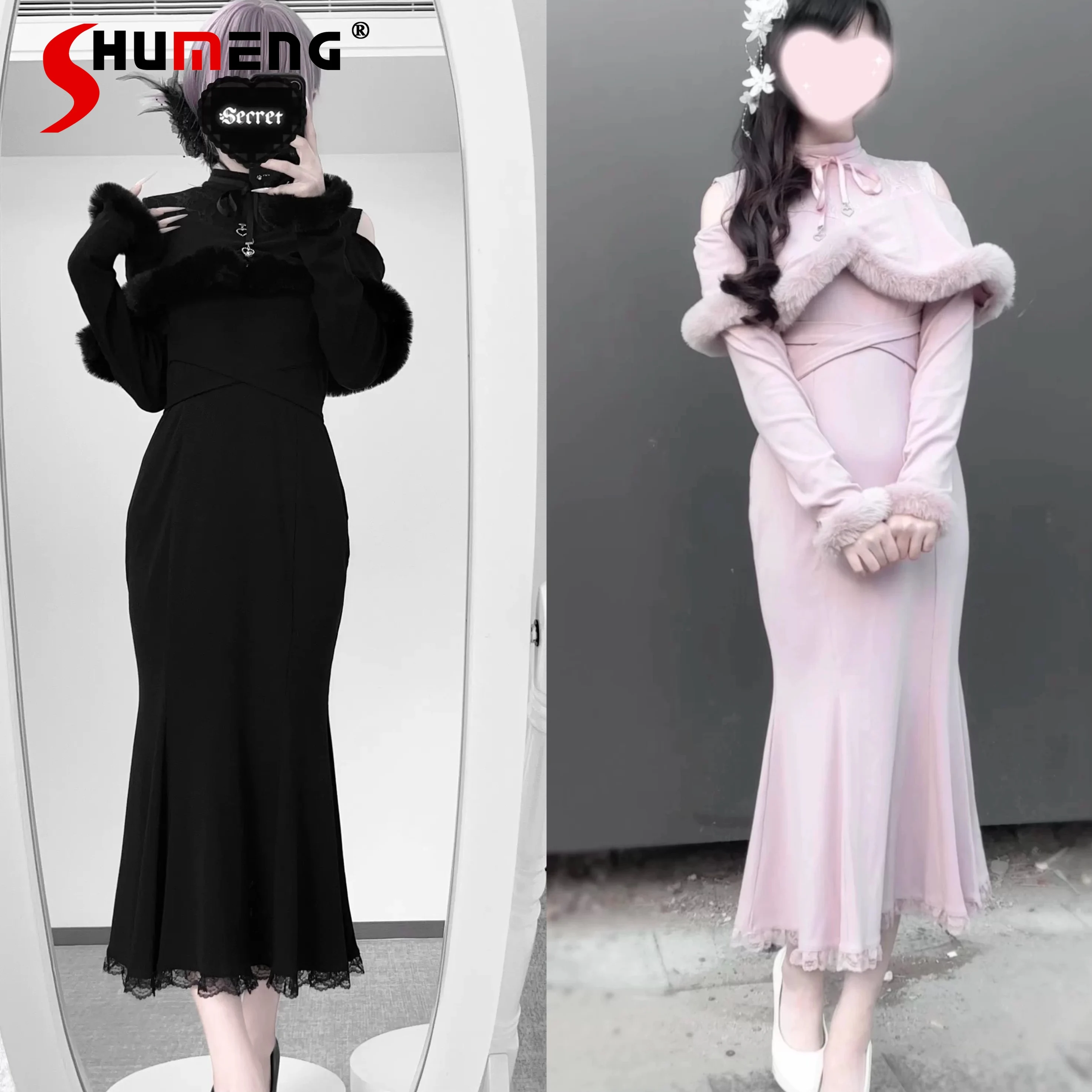 الألغام اليابانية الإنتاج الضخم الحلو لوليتا حورية البحر فساتين الربيع والخريف فتاة جديدة سليم صالح أفخم خارج الكتف فستان طويل #1