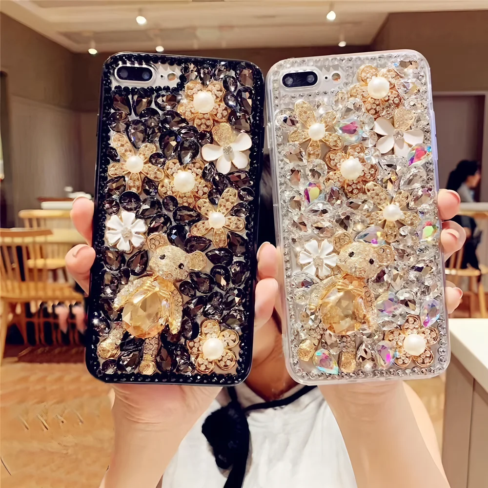 الفاخرة ثلاثية الأبعاد الماس الدب بلينغ قضية الهاتف ل ممن لهم Realme Narzo N61 4G ملاحظة 60 60X 50 GT Neo 5 حالات مرصع بالجواهر غطاء