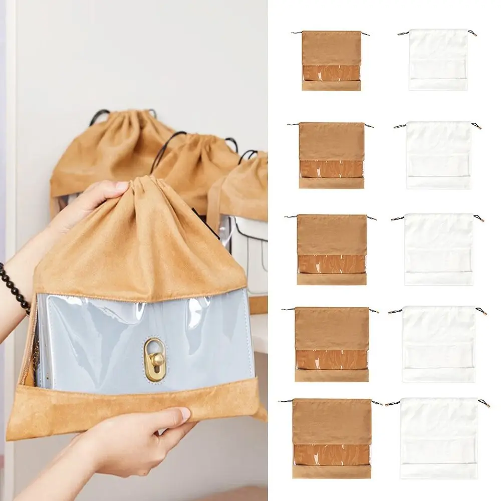Large Capacity Handbag Dustproof Bag Visualization Window Makeup Pouch Transparent Drawstring Bag Clothes Shoe Storage Washable