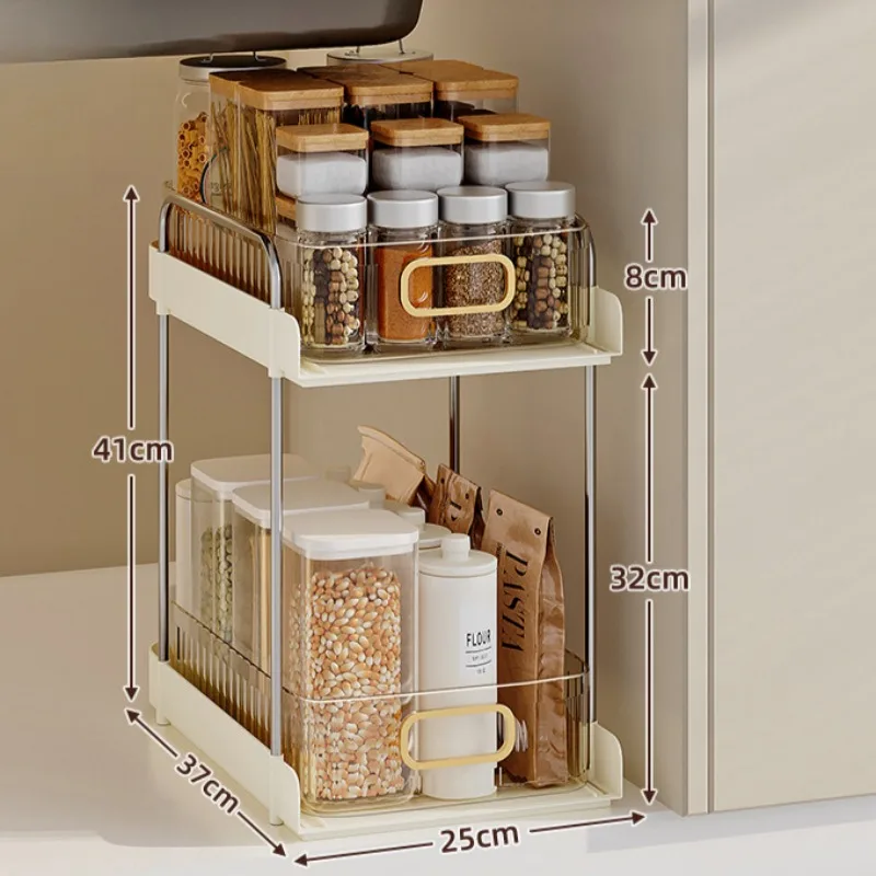 

2 Tier Light Luxury Spice Rack Kitchen Storage Rack Pull Out Cabinet Seasoning Spice Jar Storage Spice Racks Kitchen Organizer