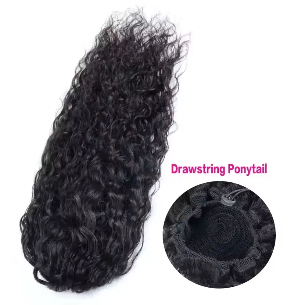 Water Wave Hair Pony Tail Drawstring Ponytail 100% Brazilian Human Hair Ponytail Extensions Natural Hair For Daily Cosplay