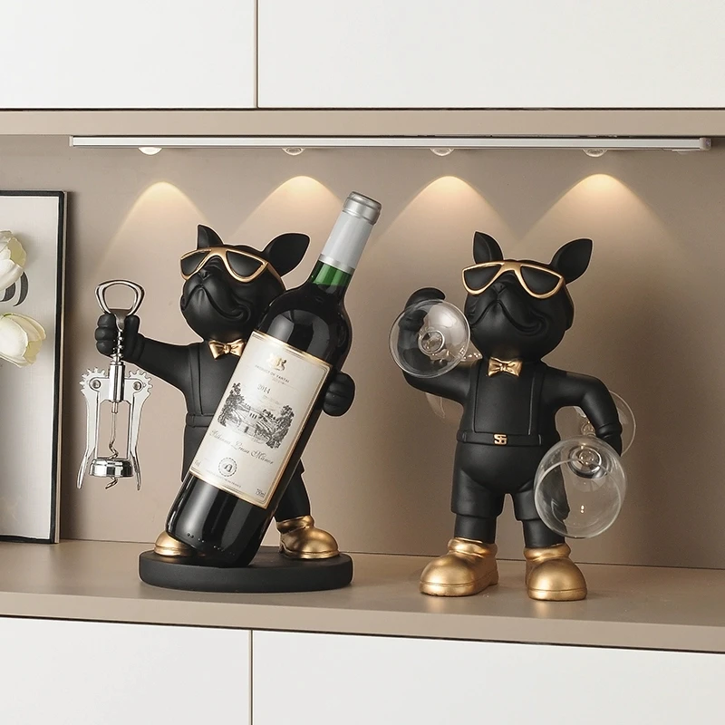 Buldog francuski Uchwyt na wino Stojaki na wino z żywicy Blat Stojak na wino Uchwyt na butelkę wina Stojak na butelkę wina Wystrój biura domowego