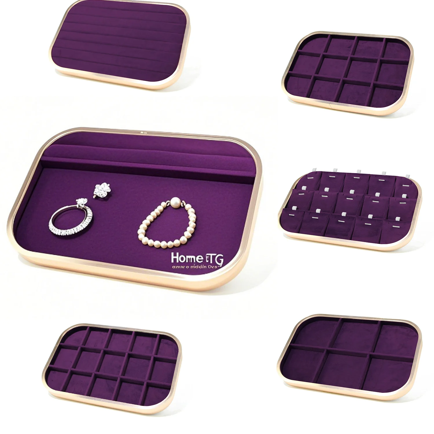 Purple Metal Velvet Jewelry Display Tray Pendant Watch Necklace Bracelet Earring Organizer Holder for selling store gift