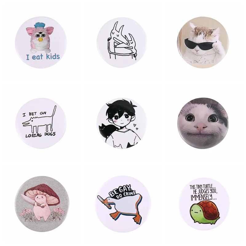 Animal Tinplate Serial Soft Button Pin Cute Duck Sad Cat Meme Brooch Clothes Metal Badge Hat Collar Gift For Friend Kid Jewelry