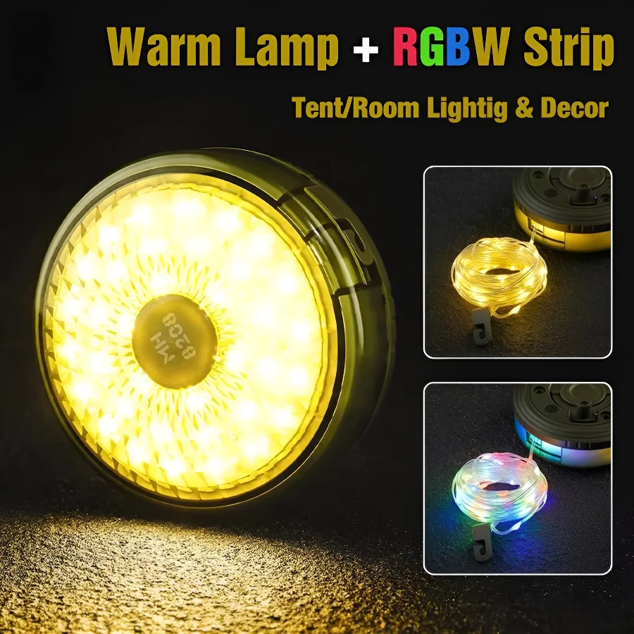 

2 in 1 USB Rechargeable Camping String Light 32.8FT LED Tent Light with Lithium Battery,USB Charging for Christmas,Valentine's