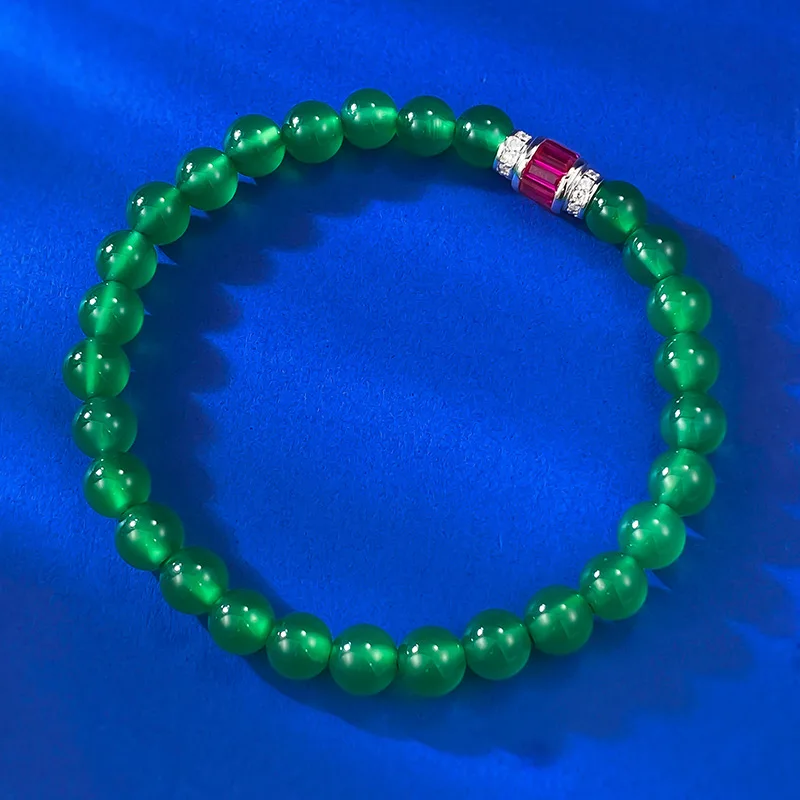 S925 Silver Jade Agate Chalcedony Bracelet National Style Bracelet New Stroke Daily Fashion