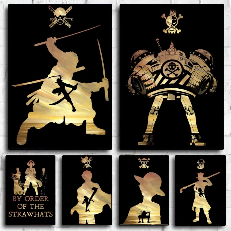 

Classic Anime Canvas Paintings One Piece Character silhouette poster Decorative gift paintings Cartoon image Children's Gift