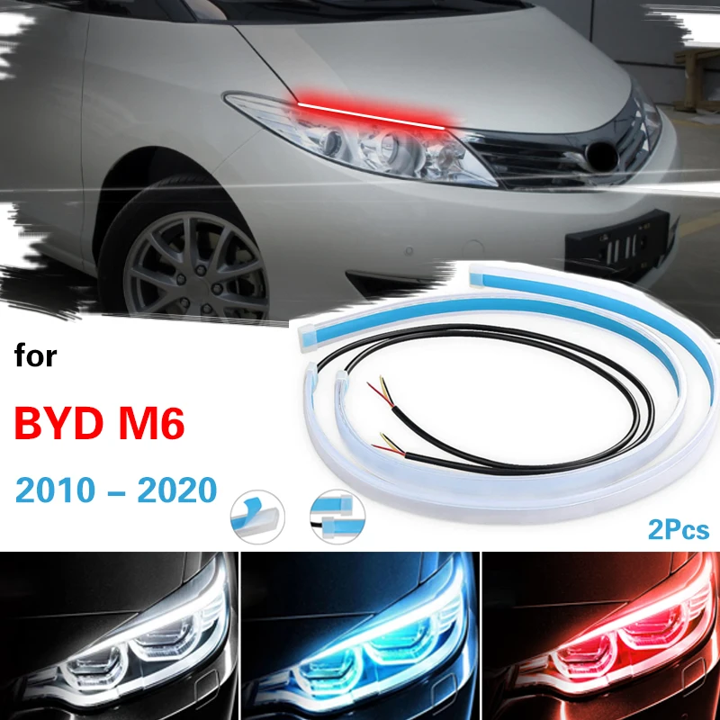 2pcs DRL Car Flexible LED Daytime Running Lights For BYD M6 2010-2020 Auto Headlights Waterproof LED Strip Turn Signal Lamp 12V