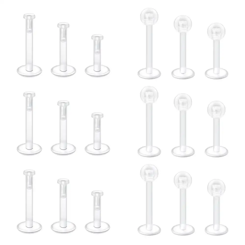 18PCS Set 16G Clear Push Top Piercing Retainers Earrings For Work Lip Rings Labret Helix Tragus Monroe Retainer For Women Men