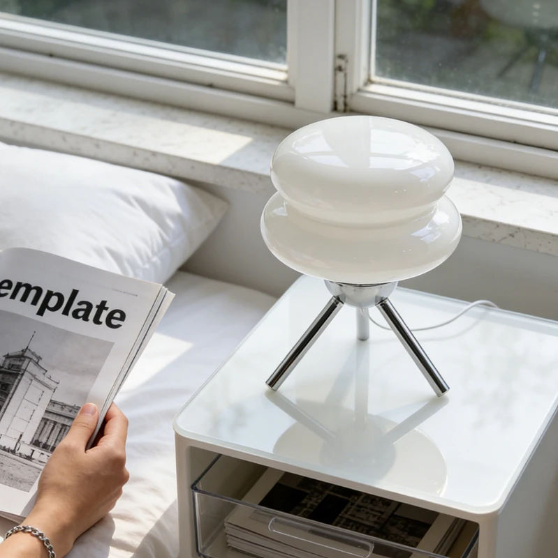 

Французский кремовый стиль, стеклянная настольная лампа для гамбургеров, корейская версия для девочек, скандинавская спальня середины века, прикроватная лампа для сна, день рождения