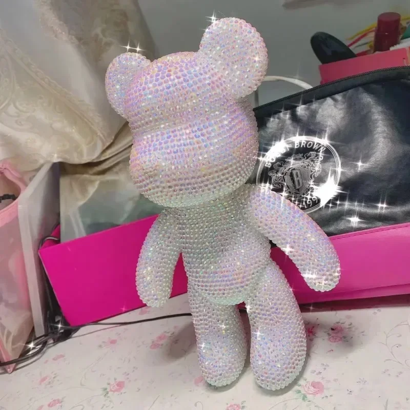 Figuras de osos de cristal DIY, estatua de vinilo con purpurina de diamante, figura de oso violento fluorescente, diamantes de imitación, juguete