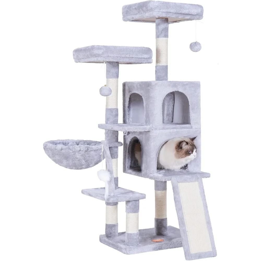 

Cat Tree Tower for Indoor Cats, Multi-Level Cat Furniture Condo with Scratching Board, Light Gray