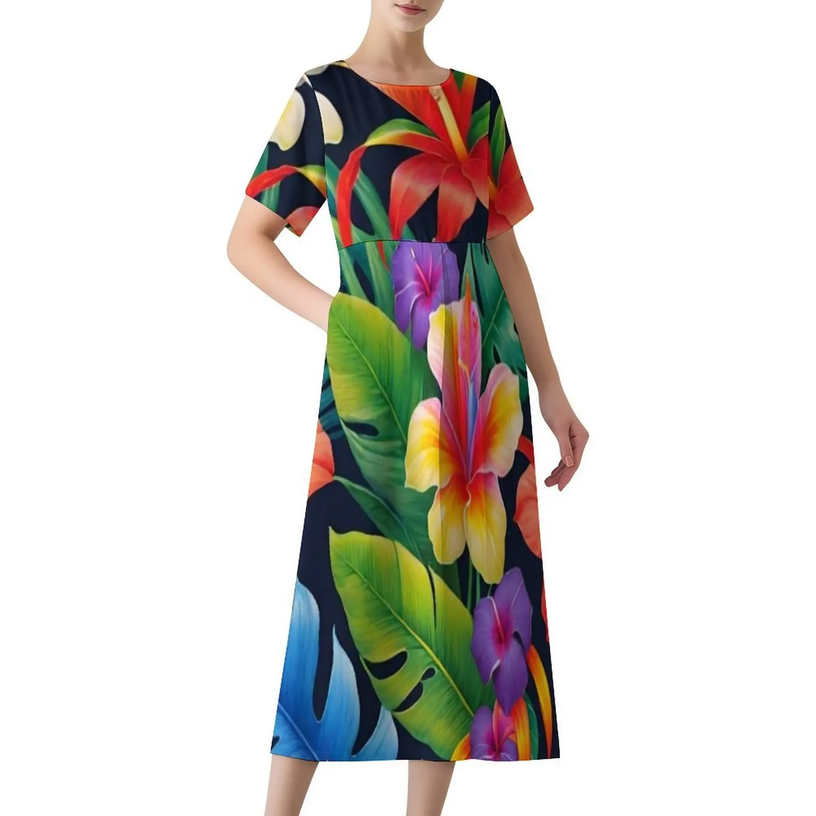 تخصيص فستان نمط البولينيزية فستان طويل فضفاض جيب ساموا الكركديه المطبوعة المرأة فستان عادية نسيج عالي الجودة