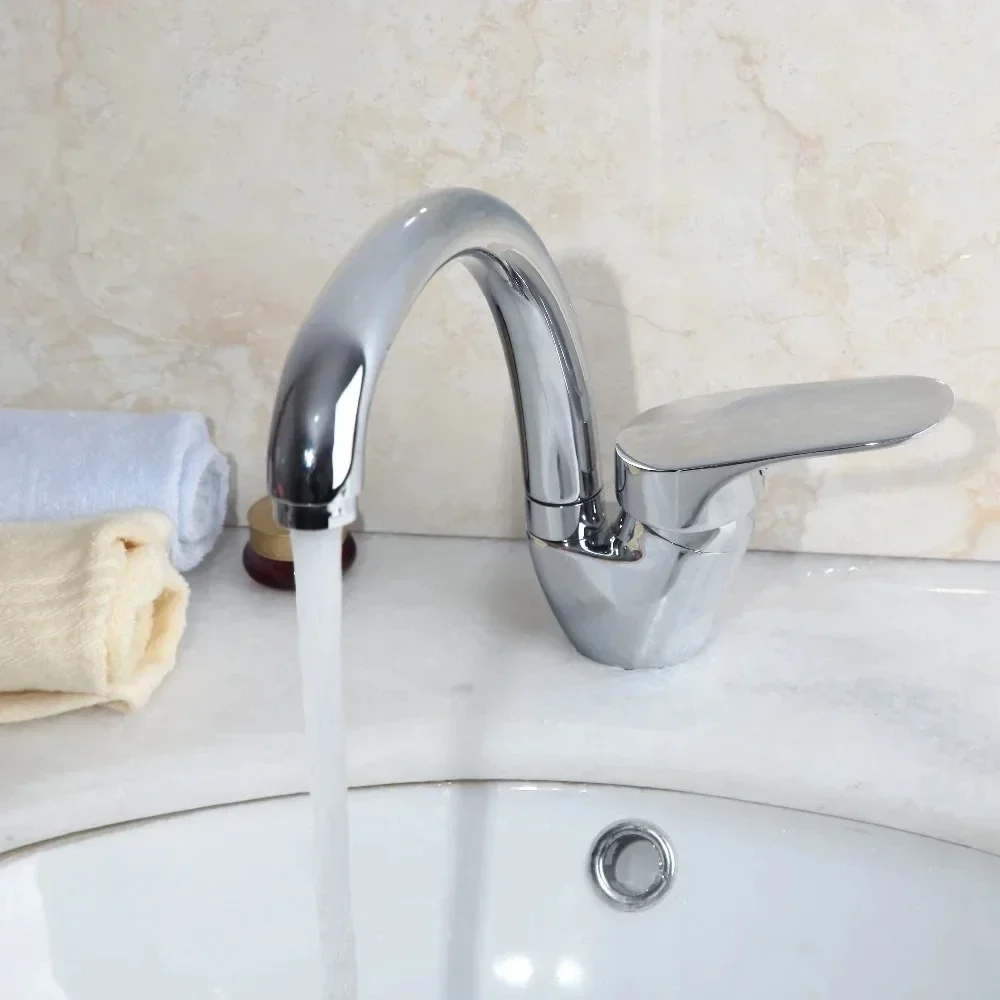 الكروم صنبور المطبخ المنزلية حوض المطبخ بالوعة صنبور حوض خلاط صنبور الماء الساخن والبارد مقبض واحد الحنفية سطح الخيالة مصقول #5