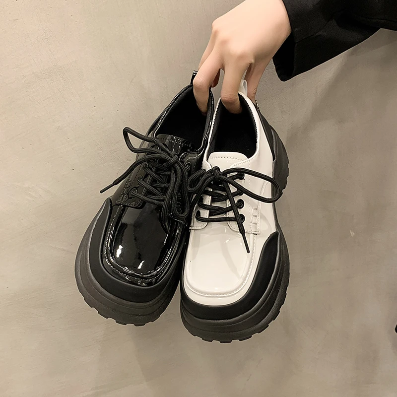 

Women Shoes Platform Oxfords British Style Female Footwear Round Toe Casual Sneaker Loafers With Fur Mixed Colors Clogs Leather