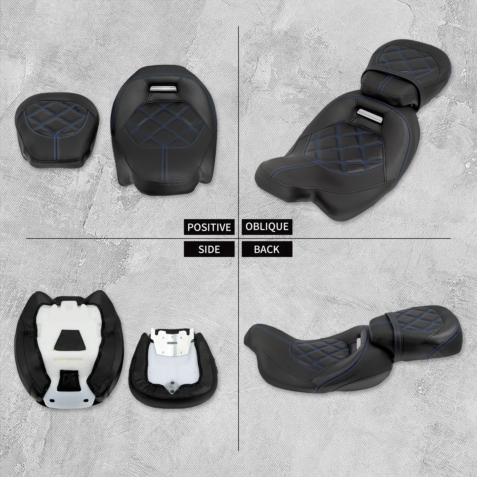 Motorcycle Two-Up Seat Leather Front Driver Rear Passenger Seat For Harley Touring CVO Electra Street Glide Road King 2009-2023