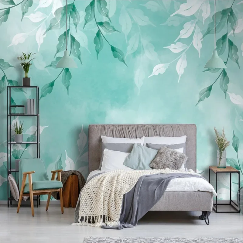 Custom 3D Modern Mural Wallpaper Simple Watercolor Leaves Scandinavian Style TV Background Wallpaper For Bedroom Papel De Parede