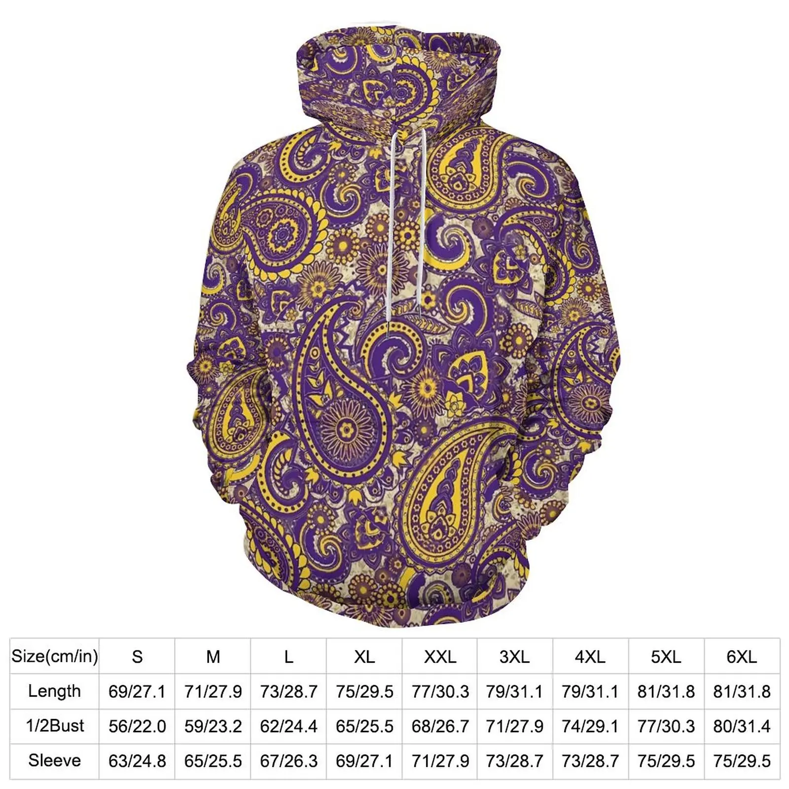 Vintage Paisley Hoodies Long Sleeve Gold Sparkle Print Casual Hoodie Winter Street Fashion Oversize Pattern Loose Sweatshirts