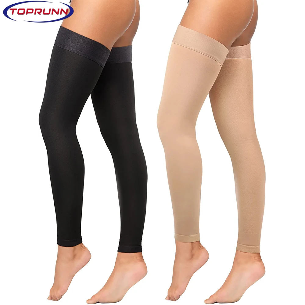 

1Pair Open Toe Thigh High Compression Stockings with Silicone Band for Women & Men,Firm 20-30 mmHg Graduated Support