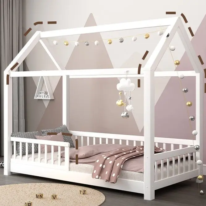 سرير أطفال من الخشب الصلب، سرير الأميرة للفتيات مع أرضية درابزين، توسيع الربط للأطفال الرضع #4