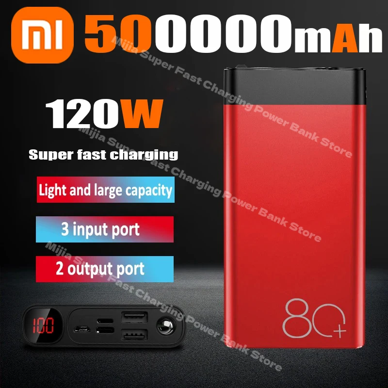 

Xiaomi 50000mAh High Capacity Power Bank Fast Charging Power Bank With Strong Flashlight Portable Battery For iPhone 17 Samsung
