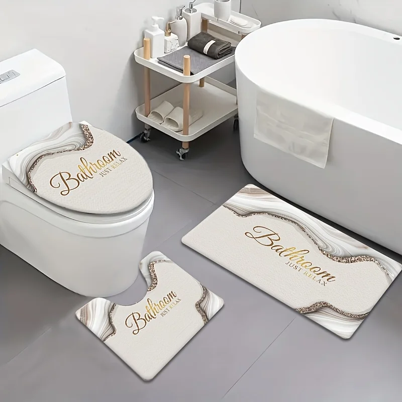 

Luxury Marble Bathroom Set - Soft & Non-slip Contour Mat, Toilet Cover, and Bathtub Mat for Elegant Home Decor