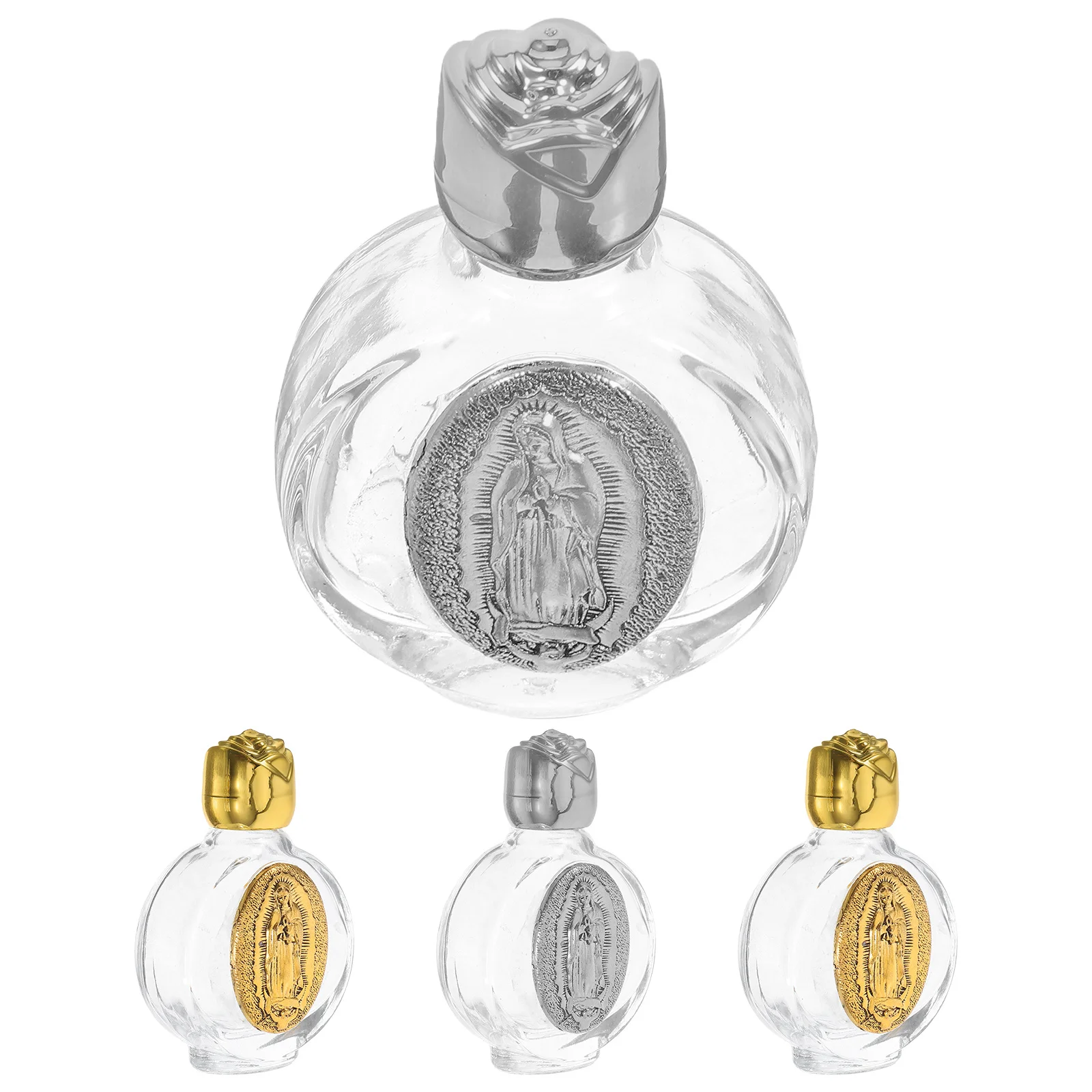 

4Pcs Catholic Holy Water Glass Bottles Embossed Portable Containers Christian Baptism Party Favors Essential Oil Dispenser