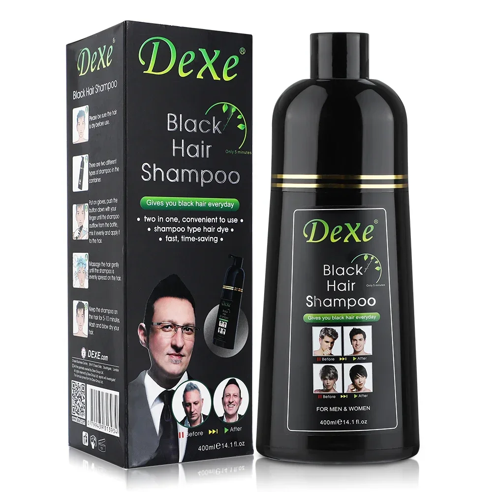 Teinture capillaire semi-permanente, shampoing, couleur noir et marron, couverture rapide, cheveux gris, 400Ml, Ginseng à base de plantes, Essence de plante de gingembre, crème de teinture pour cheveux