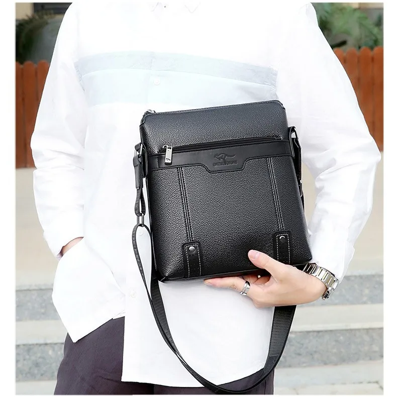 PU leather men's waterproof commuting single-shoulder crossbody bag, vertical square large-capacity business crossbody bag