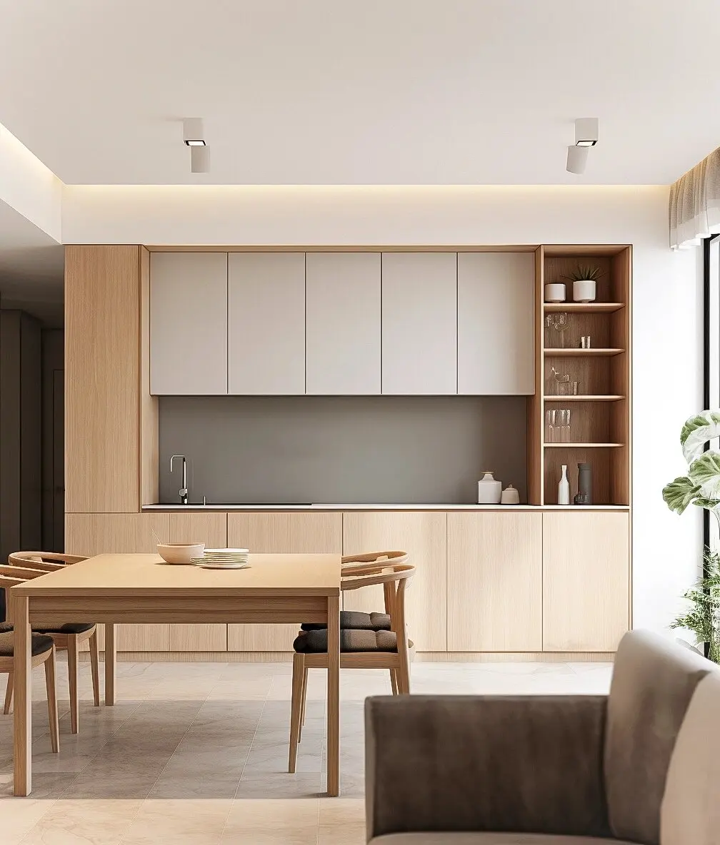 ^Modern Minimalist Custom Sideboard Cabinet with Multiple Layers of Medium Density Fiberboard and Solid Wood Materials