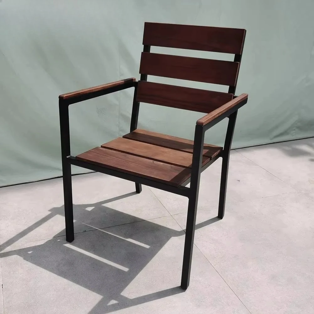 Wood Garden Chairs Nordic Aluminum Teak Stackable Restaurant Outdoor Dining Chairs Wood Outdoor Cafe Chairs