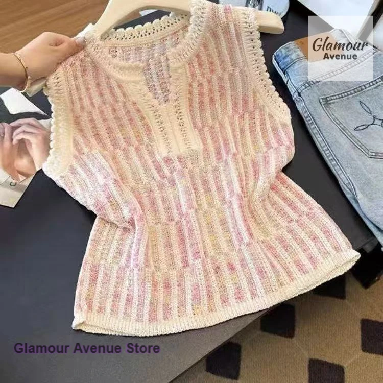 

Summer pure desire sweet spice girl plus size knitted vest vest female Korean dress design sense super nice sleeveless vest.