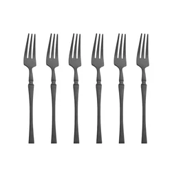 6Pcs Black Tea Fork Set Stainless Steel Small Fruit Fork Set Dessert Fork For Cake Snack Salad Fork Dinnerware Cutlery Set