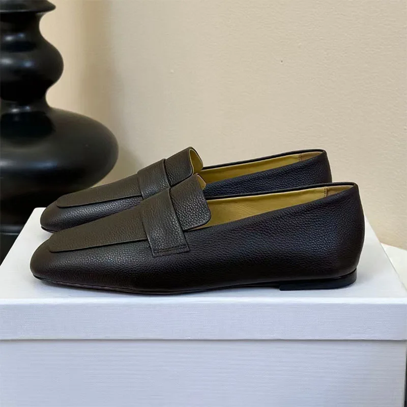 

Classic Genuine Leather Loafers Shoes For Women Square Toe Slip-on Flat Shoes Women Casual Comfort Walking Shoes Woman