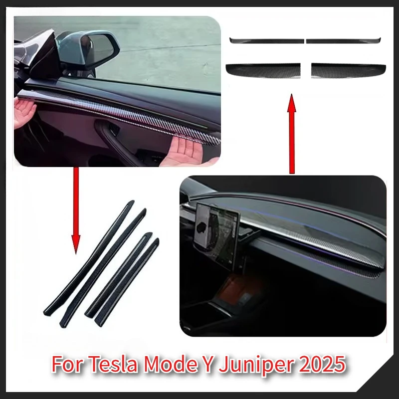 For Tesla Mode Y Juniper 2025 Launch Accessories Dashboard Interior Trim Strip Door Decoration Center Console Decorative Strip