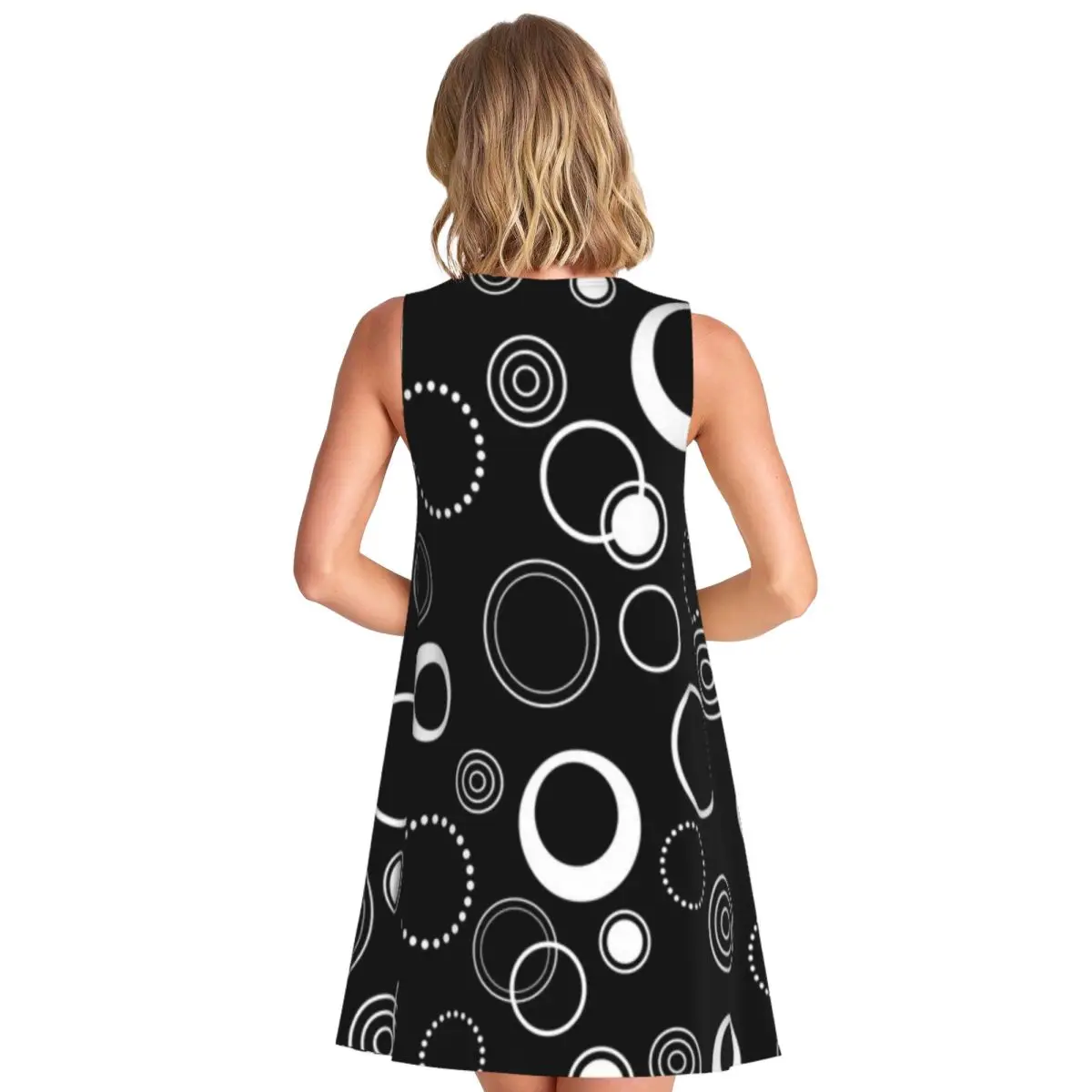 Black And White Retro Circles Pattern Women's Sleeveless Shopping Outing Sleeveless Dress Lightacademia Cheap Dress