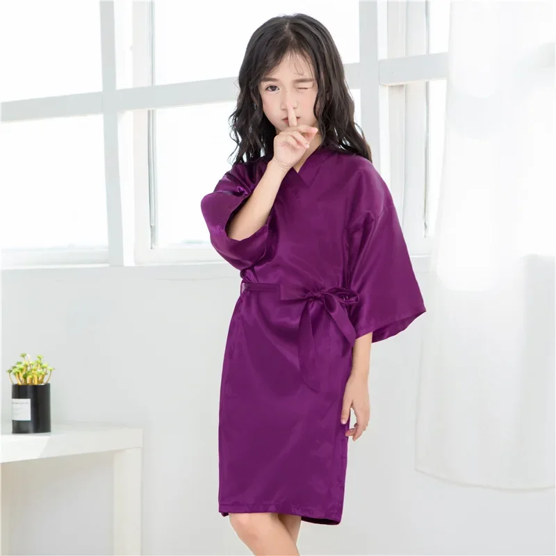 Lightweight Dressing Gown for Girls Soft Satin Robes Kimono Kids