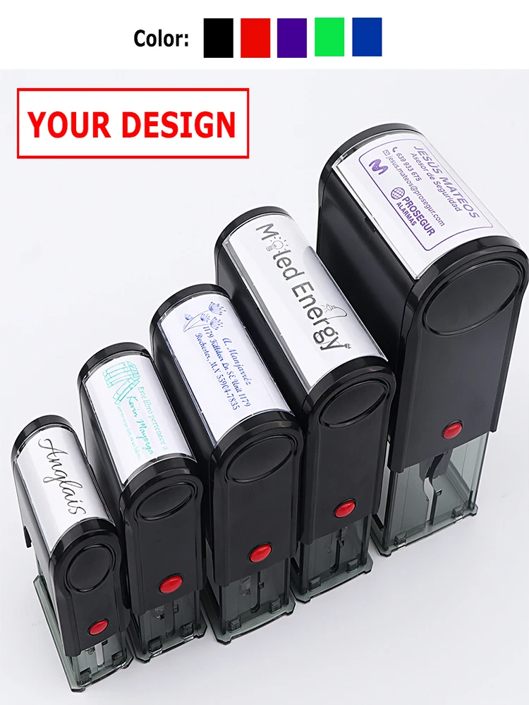 Rechthoek Patroon Aangepaste Zelfinktende Stempel Gepersonaliseerde Adres Tekst Logo Ontwerp Druk-type Inkten Stempels voor DIY Visitekaartje - afbeelding 2