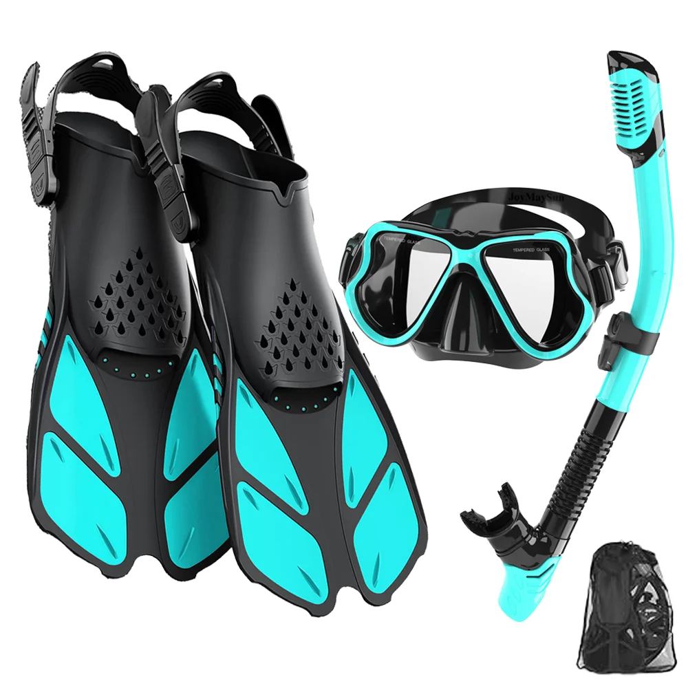 Juego de snorkel con aleta de máscara, equipo de snorkel para adultos con vista panorámica, máscara antiniebla, aletas de Trek, snorkel superior seco y bolsa de equipo