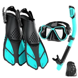 Mask Fin Snorkel Set Snorkeling Gear for Adults with Panoramic View Anti-Fog Mask Trek Fins Dry Top Snorkel and Gear Bag