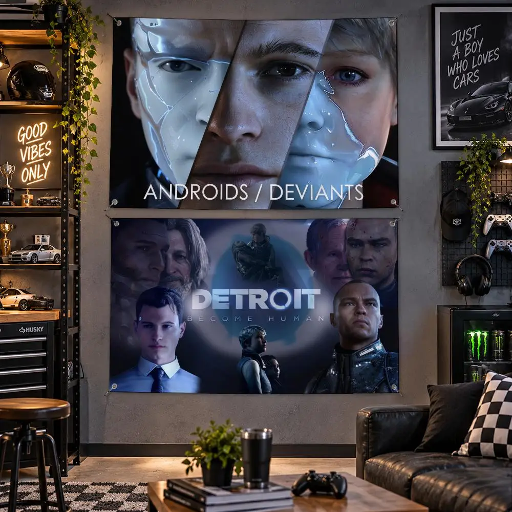 Game Sci-Fi Detroit Become Human Flags Fan Flag Banner Outdoor Camping Backyard Lawn Garden Patio Party Decor Gift