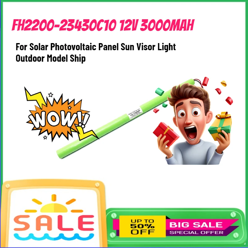 

FH2200-23430C10 12V 3000mAh Battery Rechargeable Ni-MH for Solar Photovoltaic Panel Sun Visor Light Outdoor Model Ship