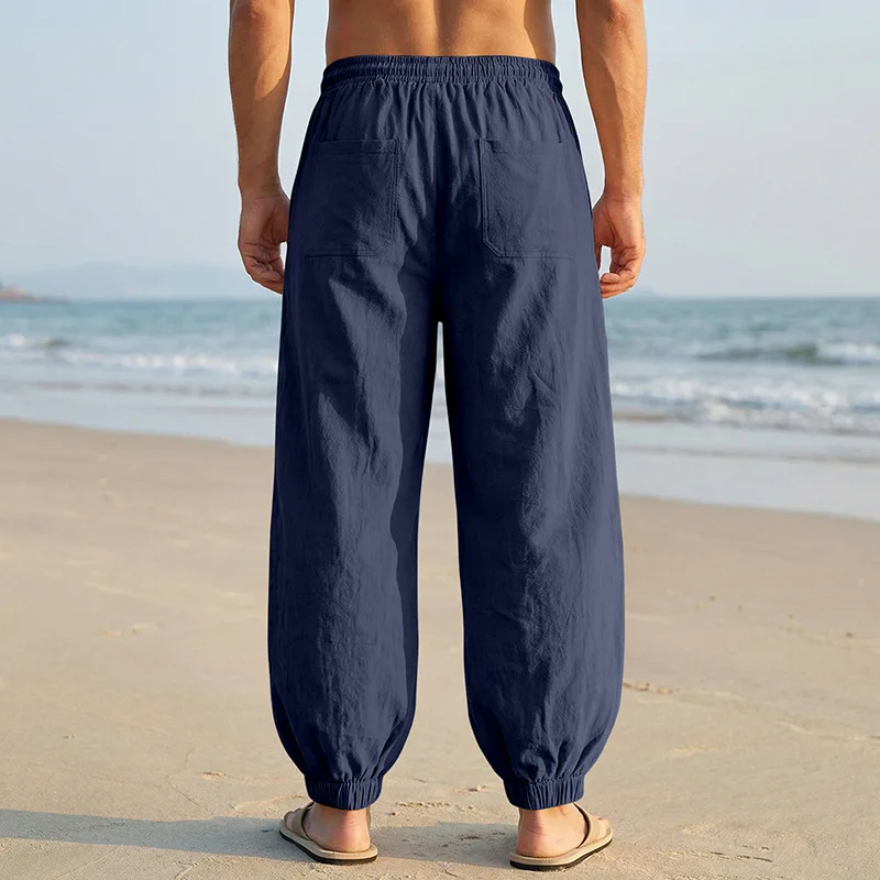 Europäische und amerikanische Freizeithose für Herren: Sommerliche Strand-Leinenhose in Übergröße mit Bündchen am Knöchel – Detail 18