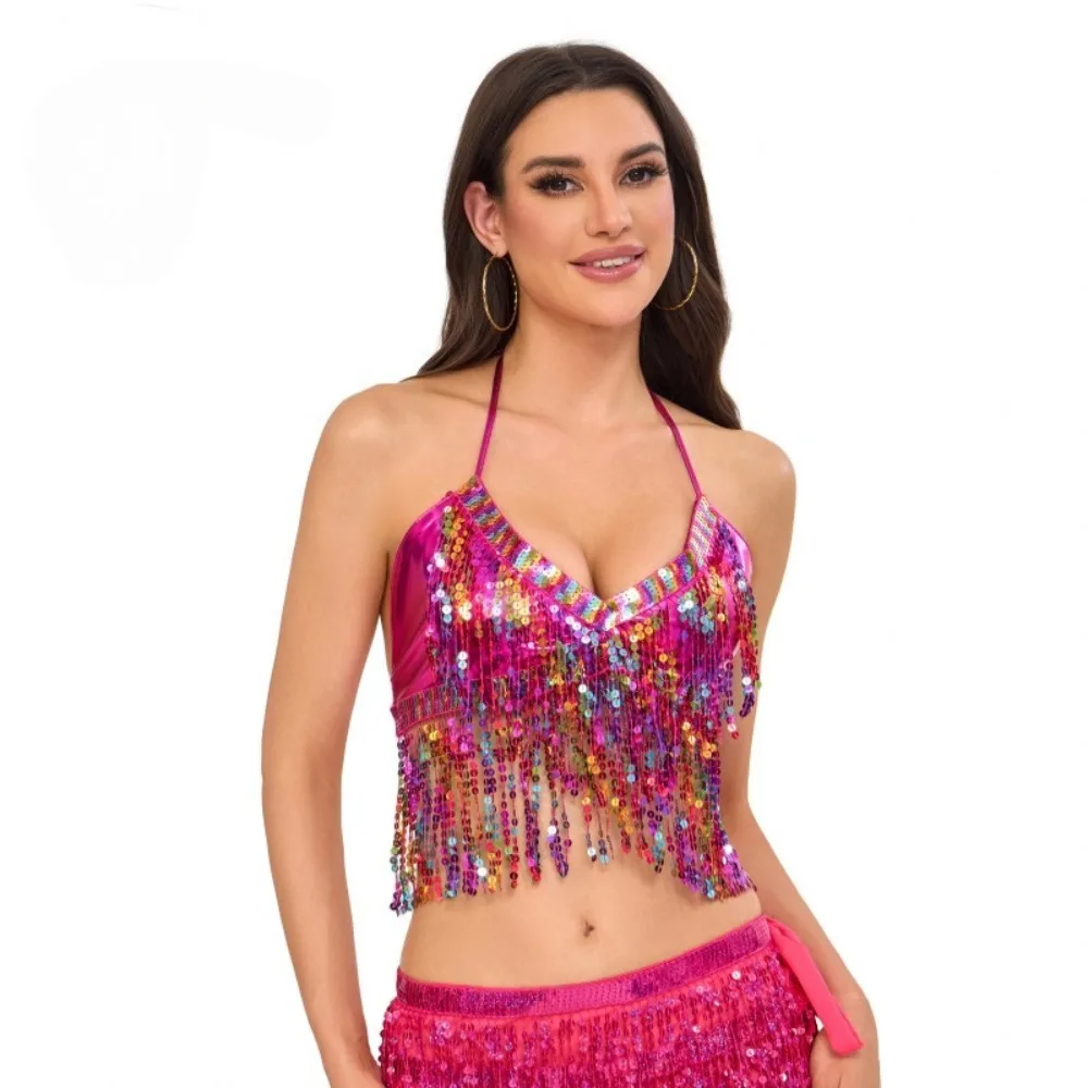 Tank Top Women Clothing Y2k Tops Sequin Bra Belly Dance Nightclub Stage Performance Costume Party Dance Wear Tassel Clothes
