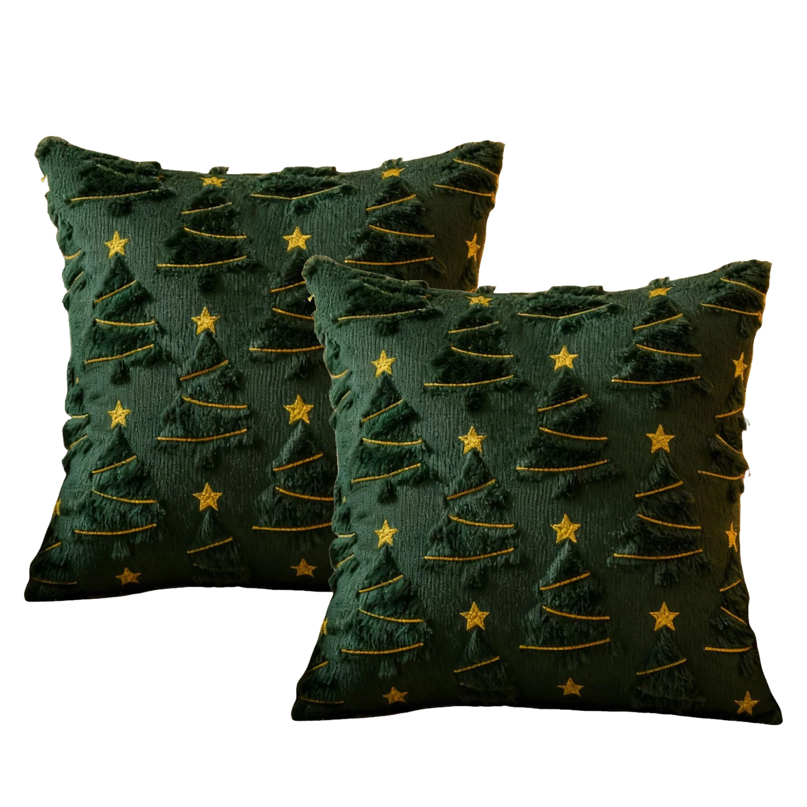 Plush Comfort Upgrade Green Throw Pillowcase Set Holiday Pillows For Sofa Christmas Tree Pillow Covers Invisible Zipper