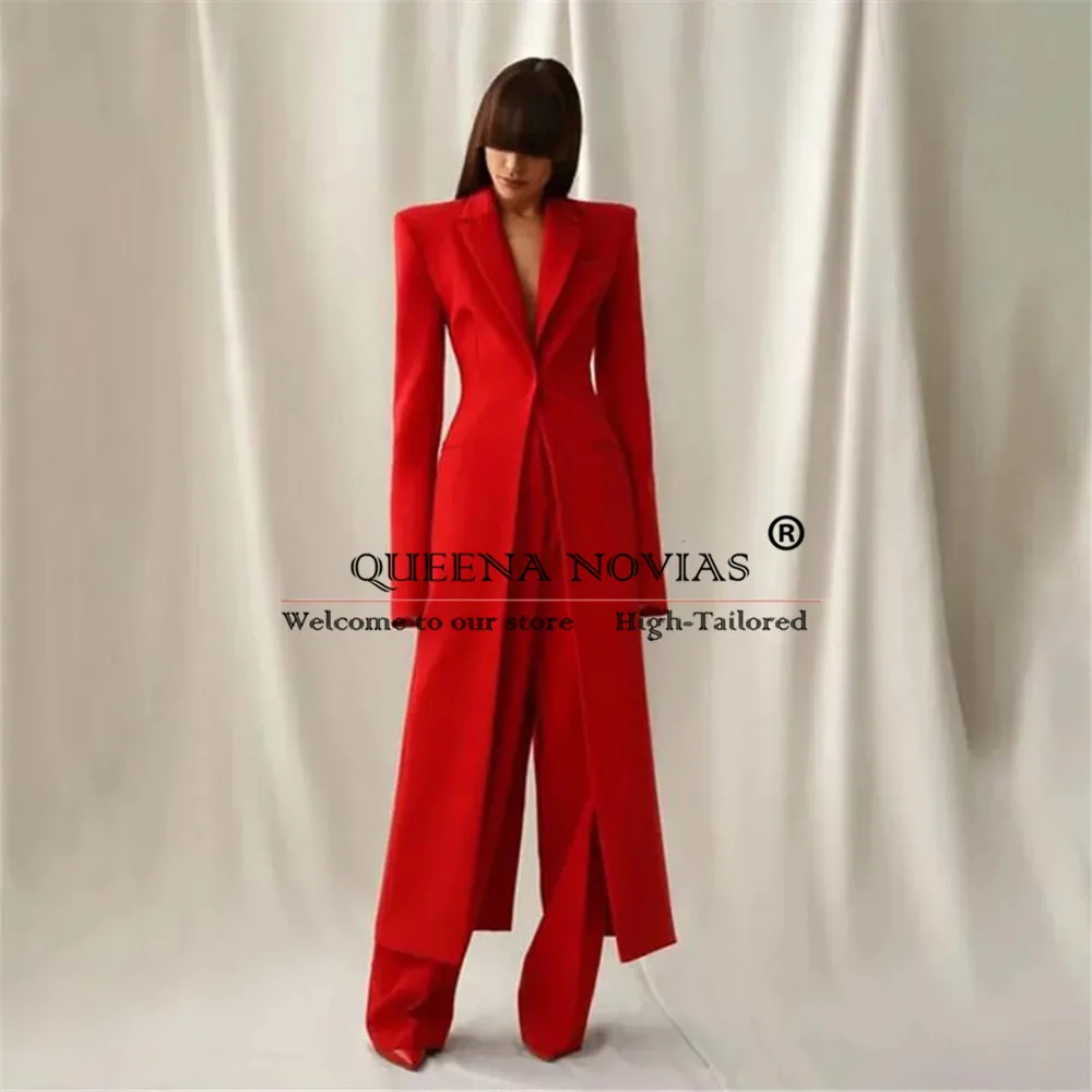 

Women's Long Suit 2-Pieces Jacket+Pants Slim Fit Sets 1 Button High Street Luxury Mother's Clothing Pant Set Tailleur Femmel