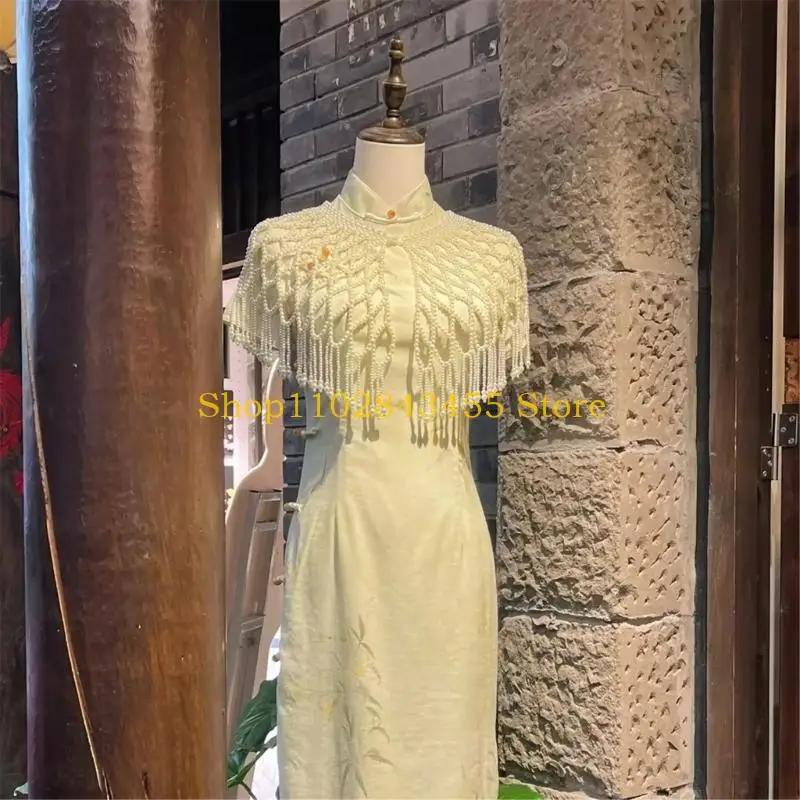 49MC Flapper Pearls Chain Ombro Drape Vestido noite Companion Luxurious Body Chain